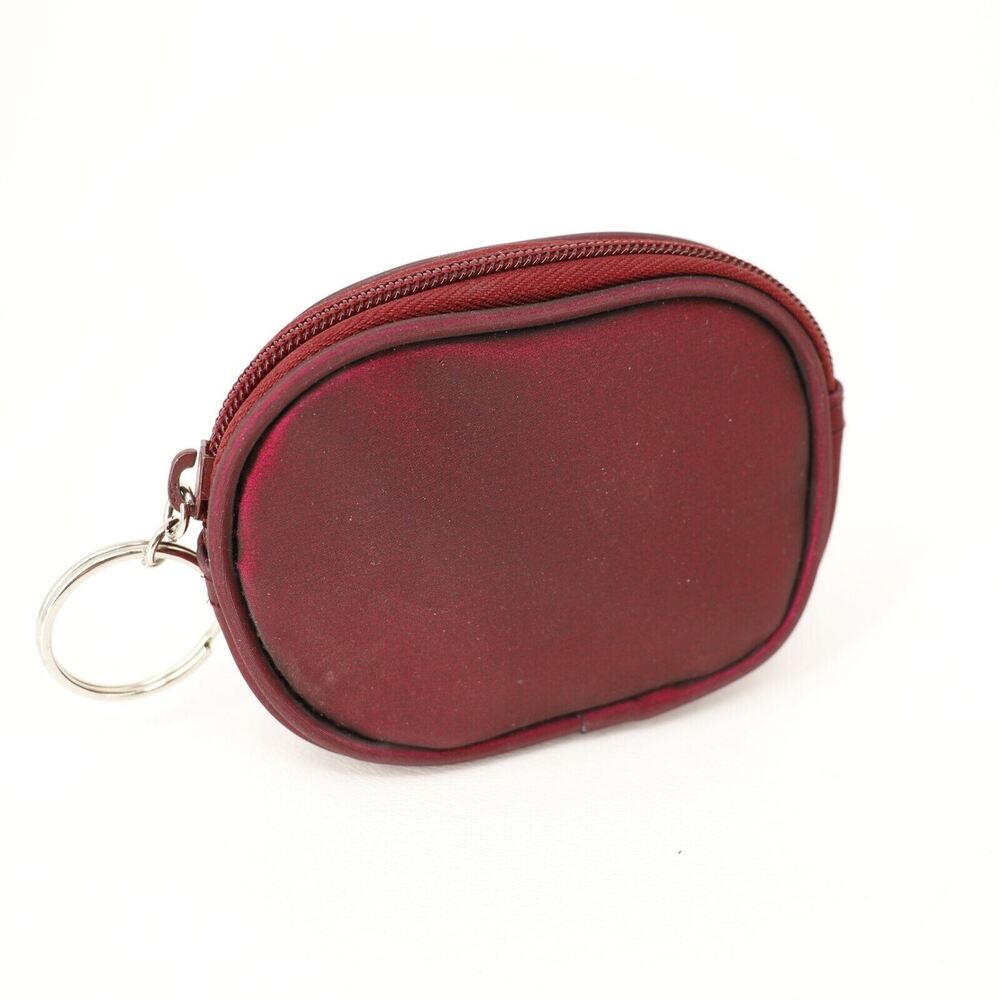 Iridescent Key Ring Pouch Women Mini Ruby Red Purple Vinyl Zipper Closure Sturdy